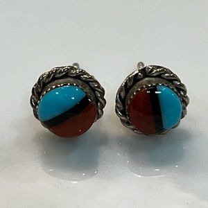 Silver earrings with turquoise/red stones